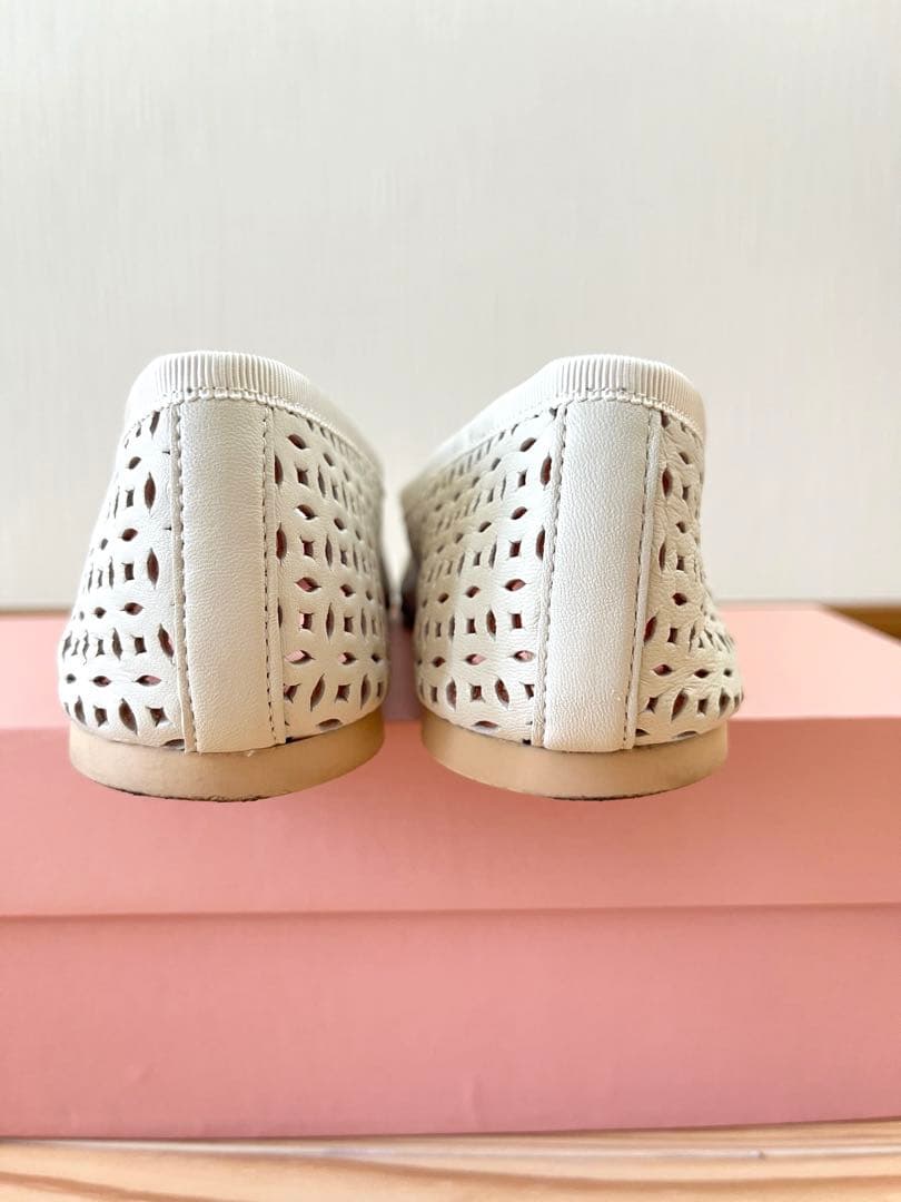 ホワイトメッシュフラットシューズ リボン付き