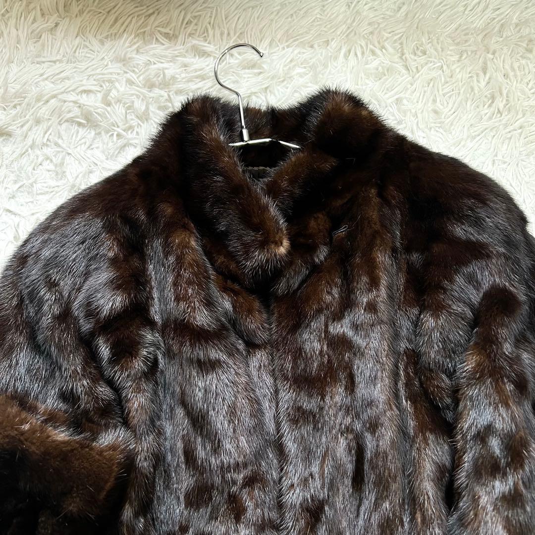 着丈110cm ダークミンク ロング丈 リアルファーコート 本毛皮 13号