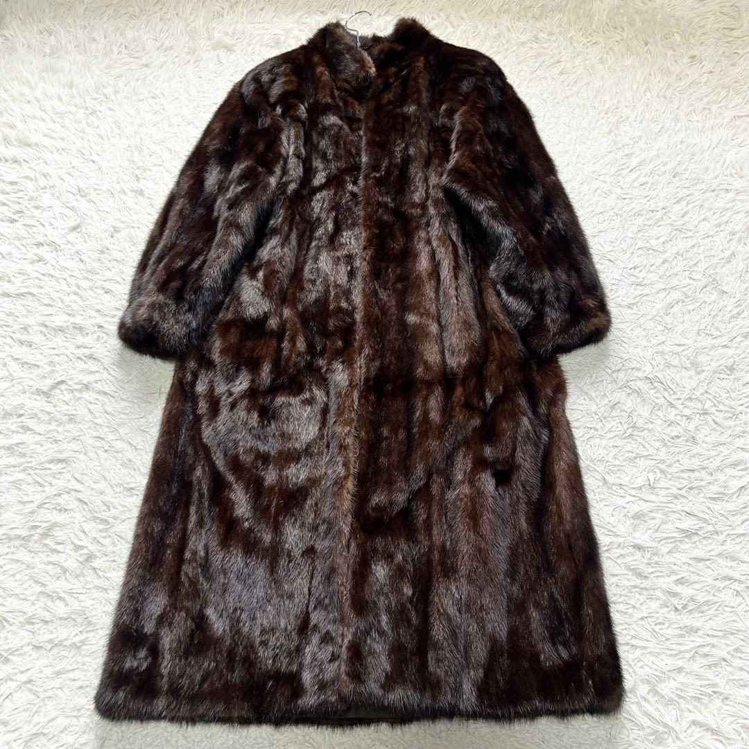 着丈110cm ダークミンク ロング丈 リアルファーコート 本毛皮 13号