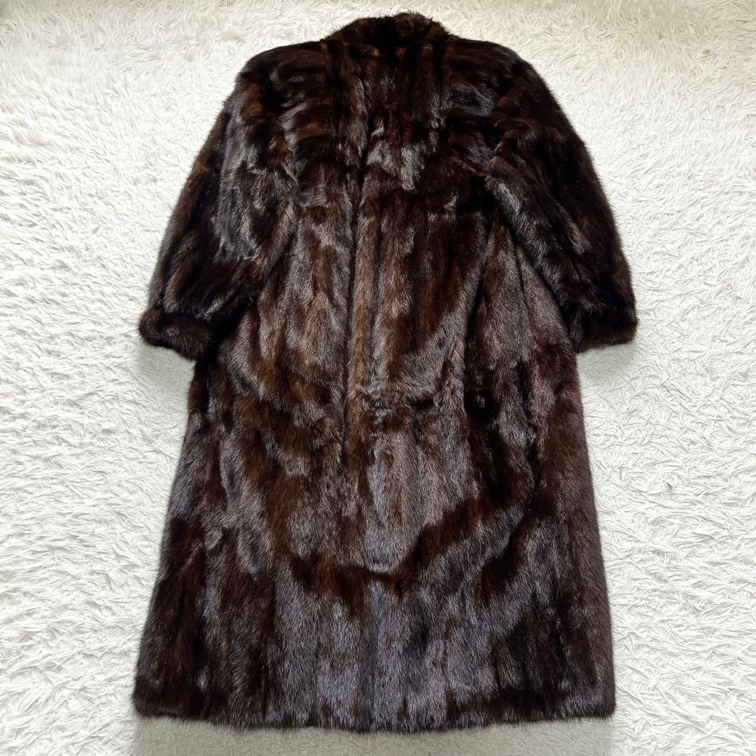 着丈110cm ダークミンク ロング丈 リアルファーコート 本毛皮 13号