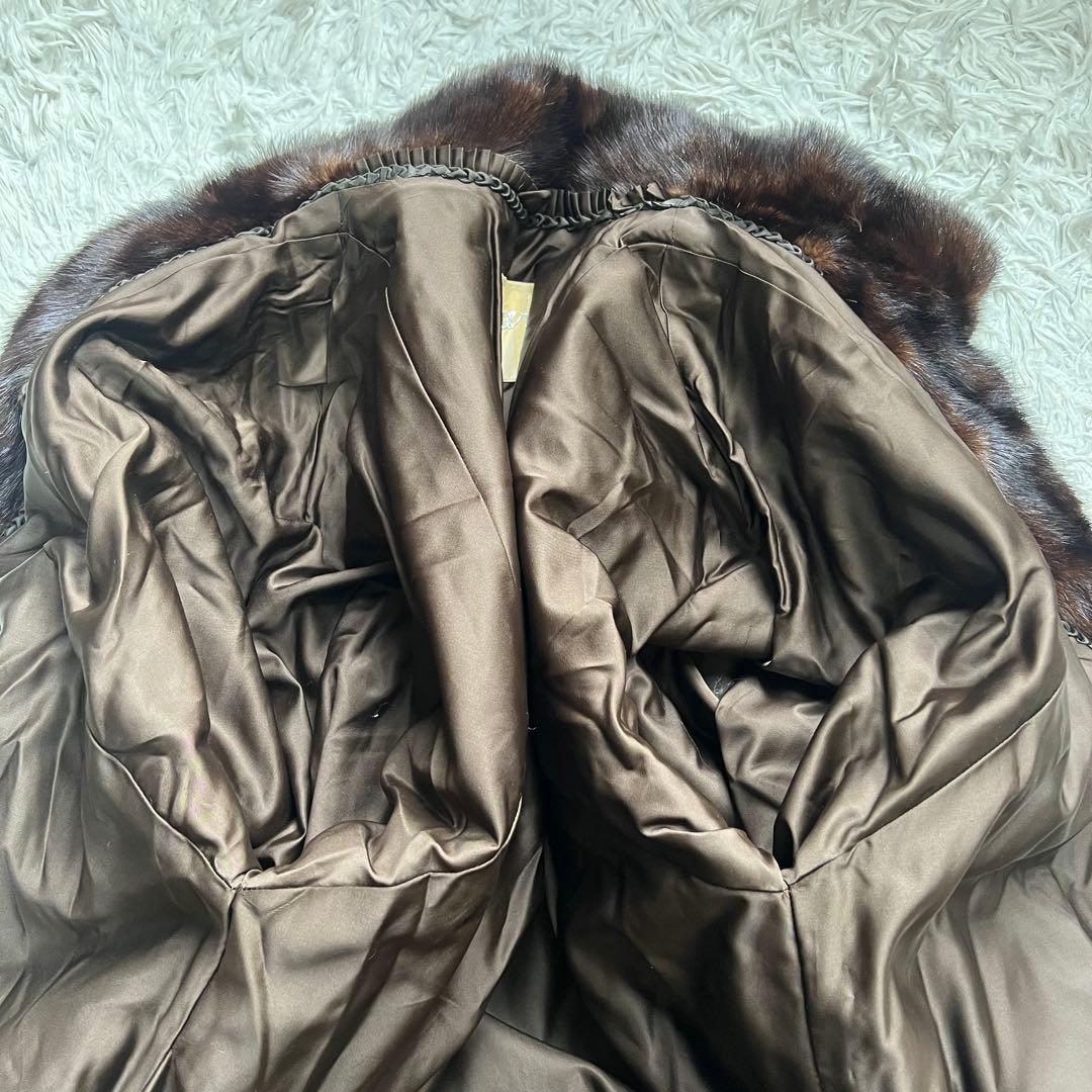 着丈110cm ダークミンク ロング丈 リアルファーコート 本毛皮 13号