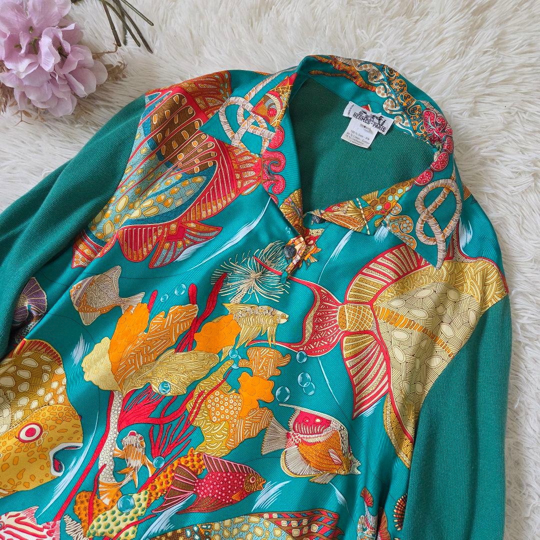 美品 HERMES マルジェラ期 トップス 熱帯魚 シルク カシミヤ L