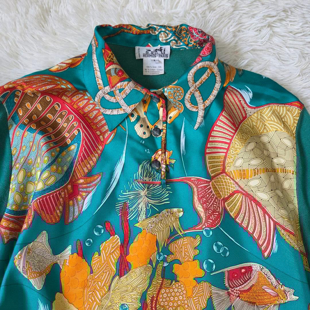 美品 HERMES マルジェラ期 トップス 熱帯魚 シルク カシミヤ L
