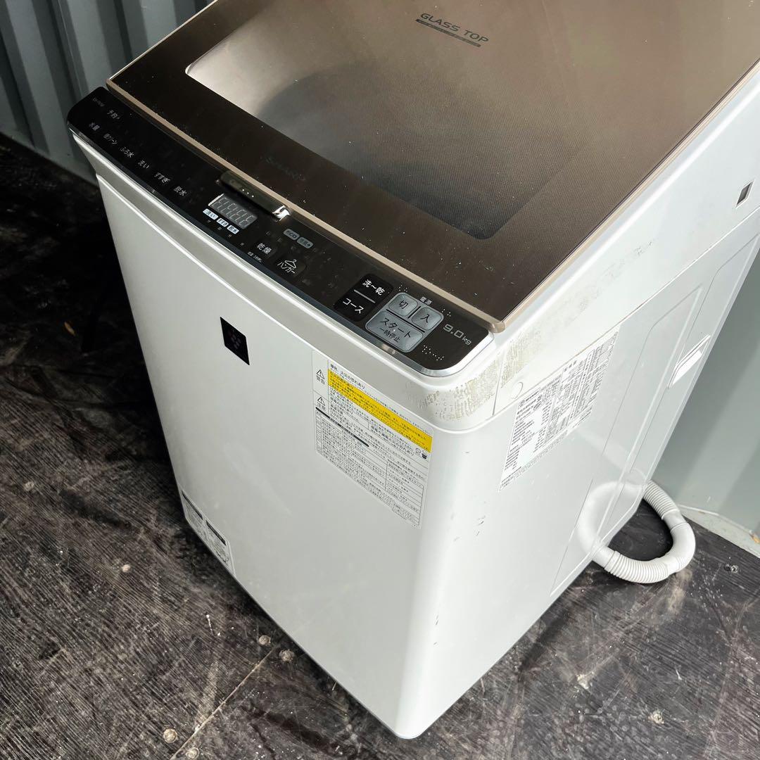 46取付無料！SHARP熱乾燥搭載グラストップおしゃれインテリア9kg洗濯機！