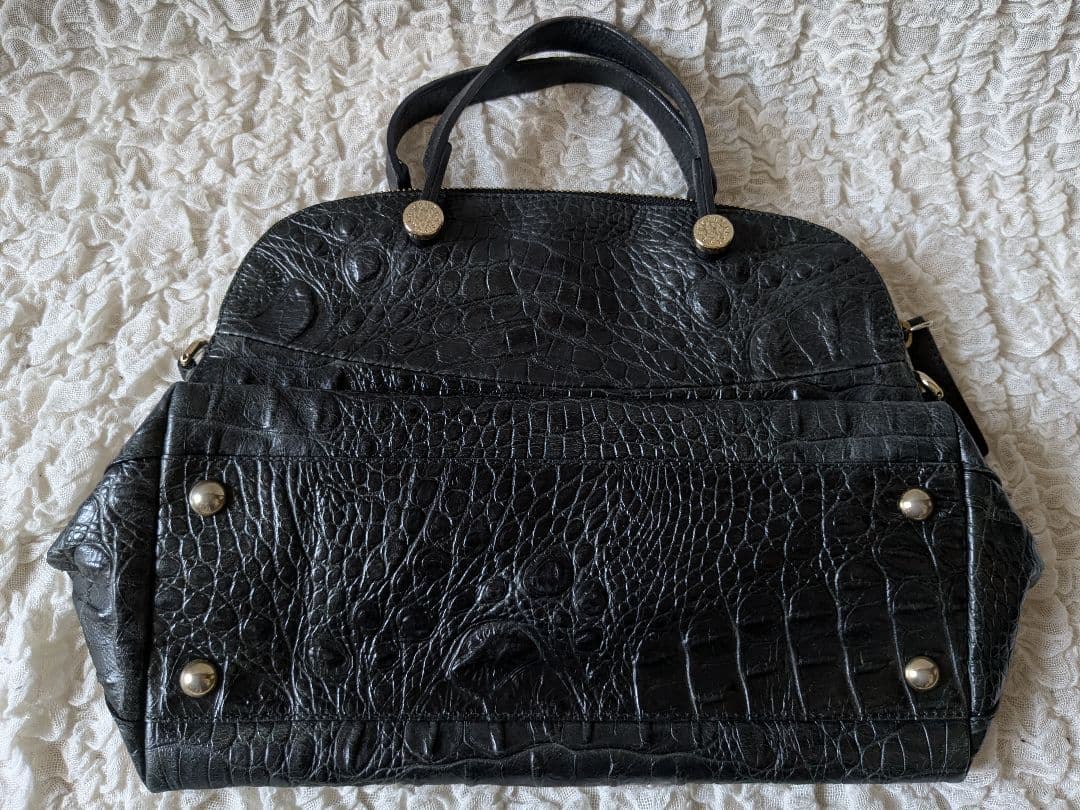 FURLA フルラ●パイパー ハンドバッグ 2way レザー クロコ型 黒●美品