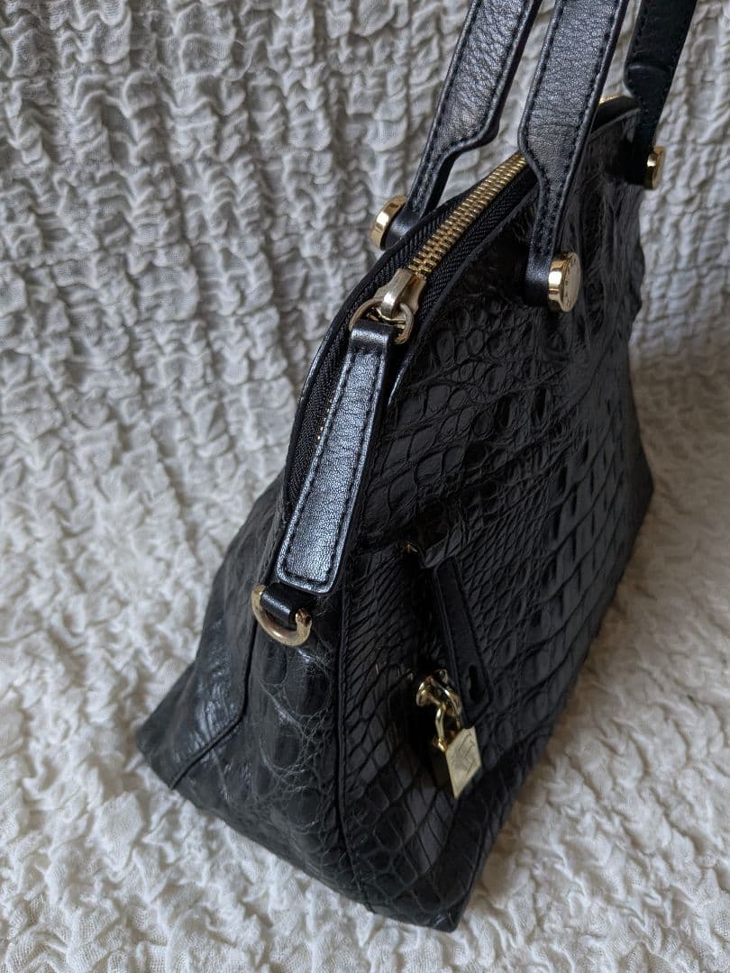 FURLA フルラ●パイパー ハンドバッグ 2way レザー クロコ型 黒●美品