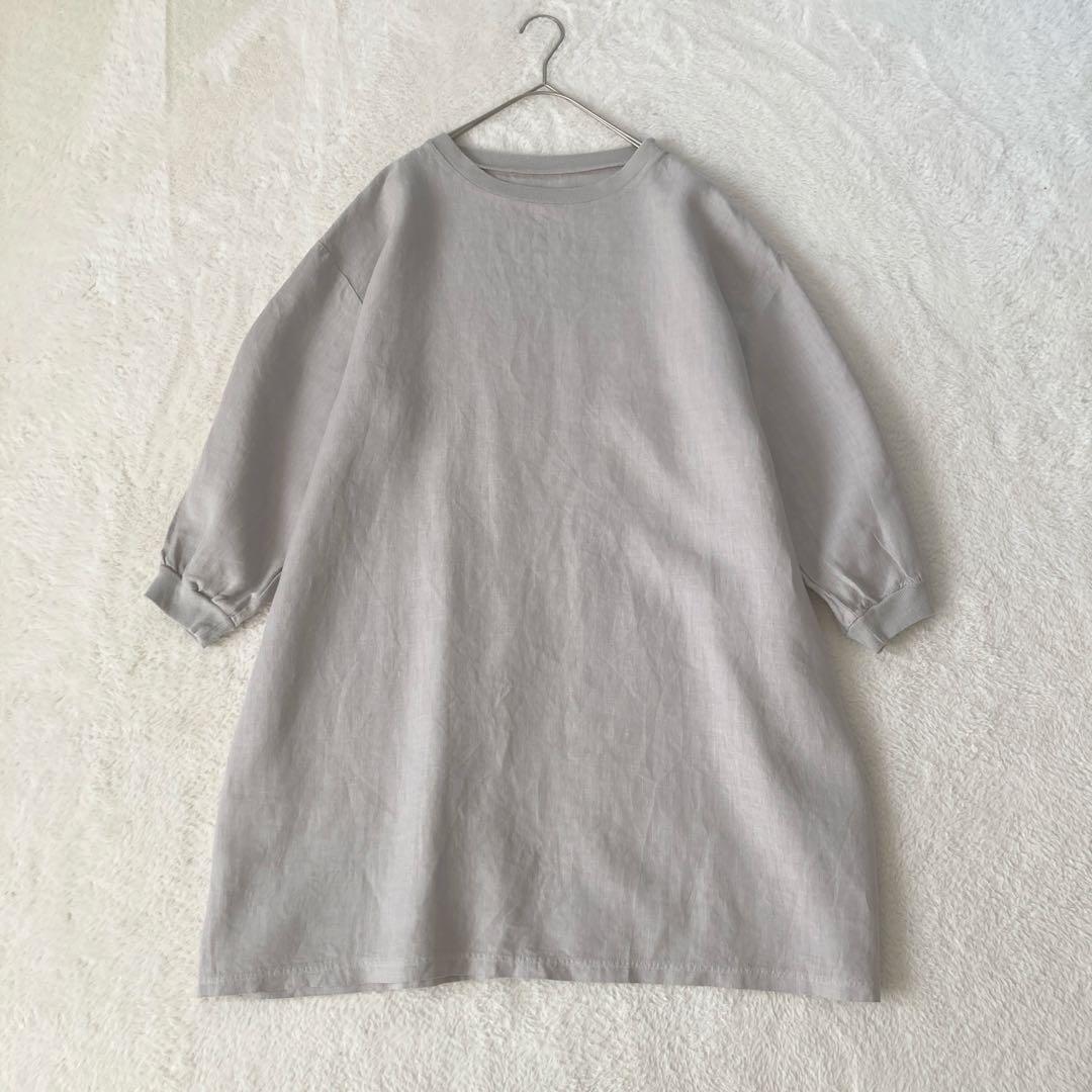 美品☆中川政七商店　麻布Tシャツチュニック　ライトグレー　麻100%