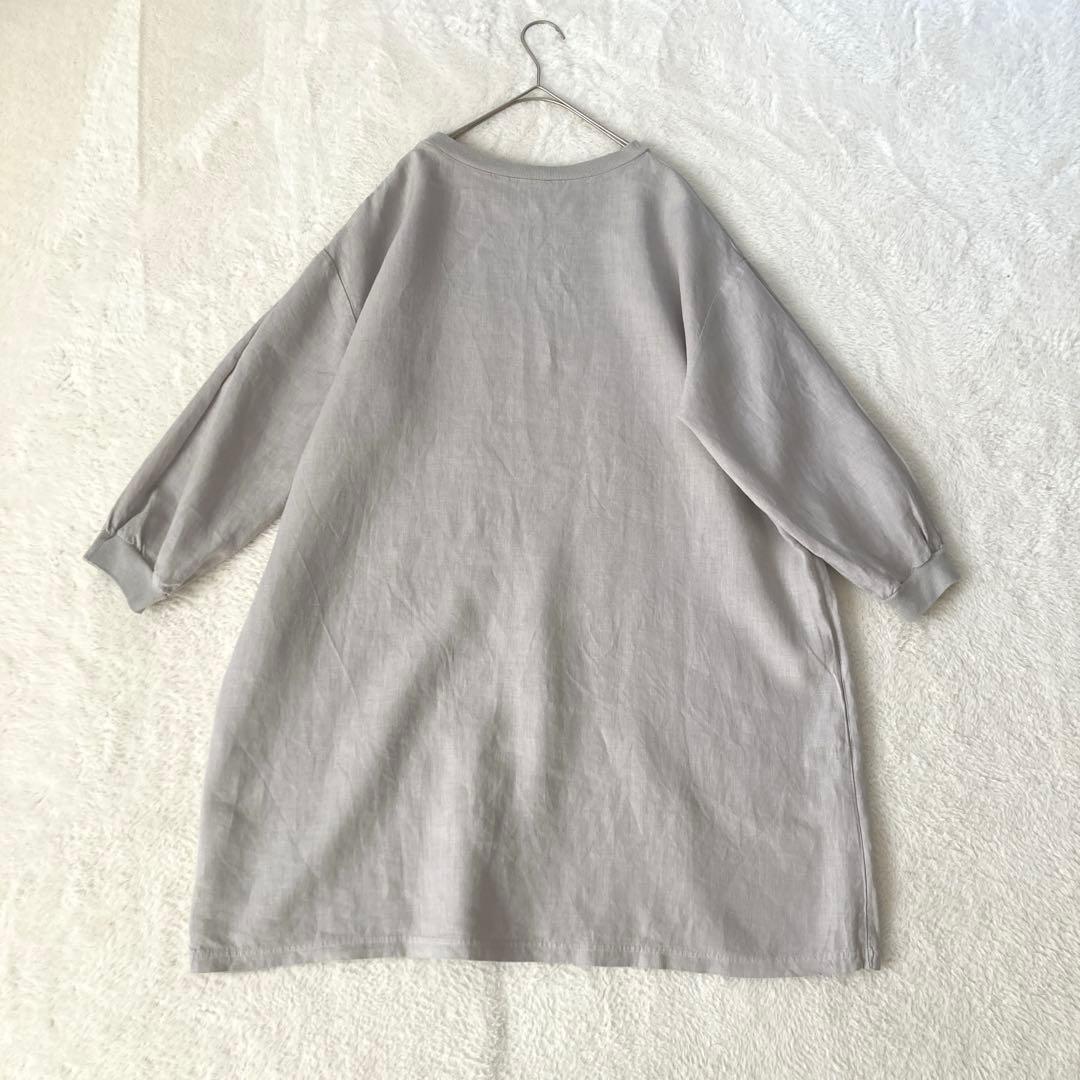 美品☆中川政七商店　麻布Tシャツチュニック　ライトグレー　麻100%