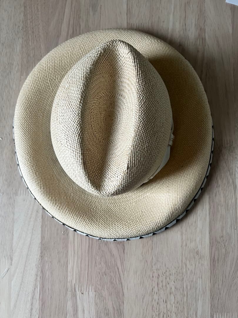 ボルサリーノ　ストライプリボン付き　パナマ　麦わら帽子