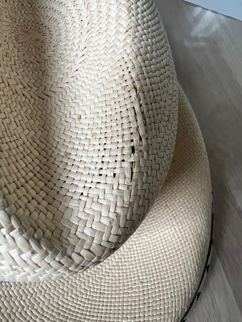 ボルサリーノ　ストライプリボン付き　パナマ　麦わら帽子