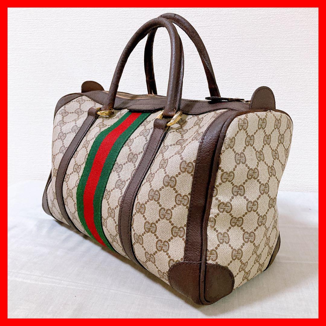 477 グッチ　GGスプリーム　GGキャンバス　シェリーライン　ボストンバッグ