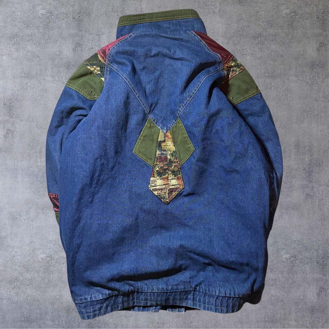 希少 90sBLAIRデニムジャケット ゴブラン織×玉虫色ナイロン 切替 L相当