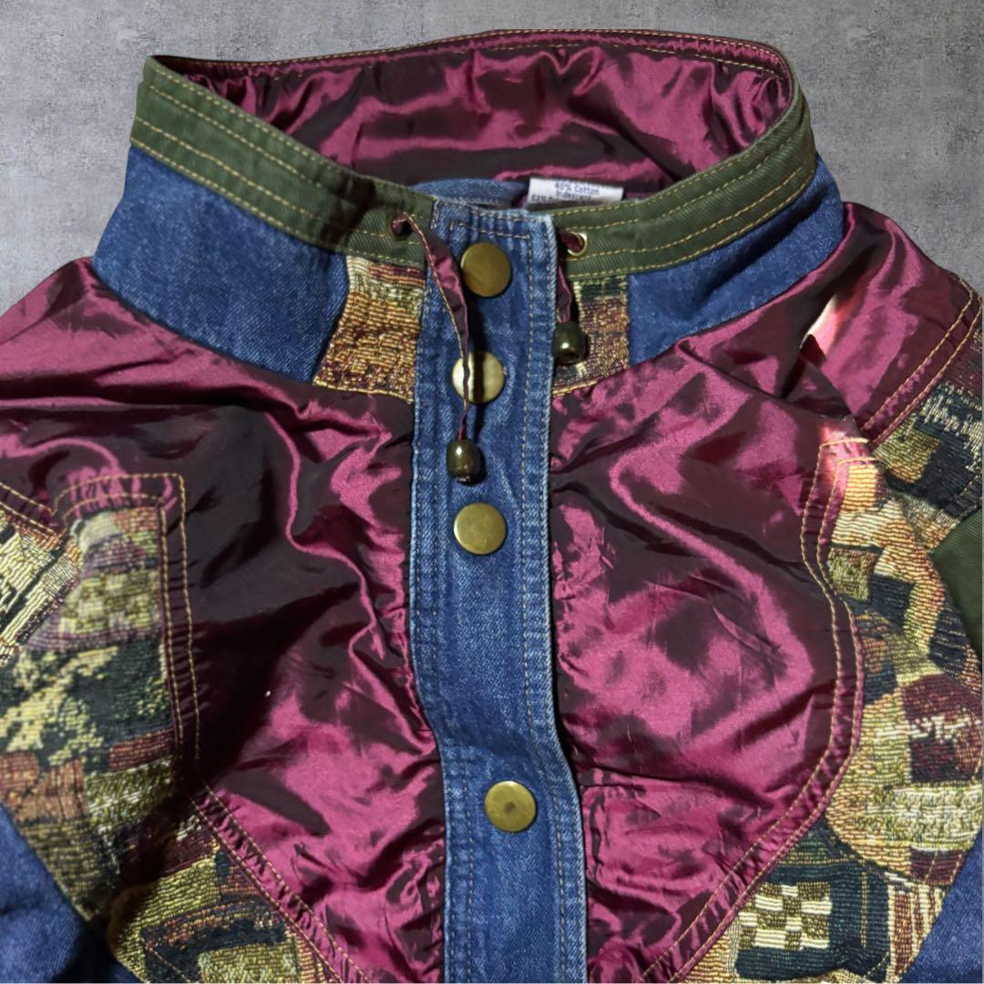 希少 90sBLAIRデニムジャケット ゴブラン織×玉虫色ナイロン 切替 L相当