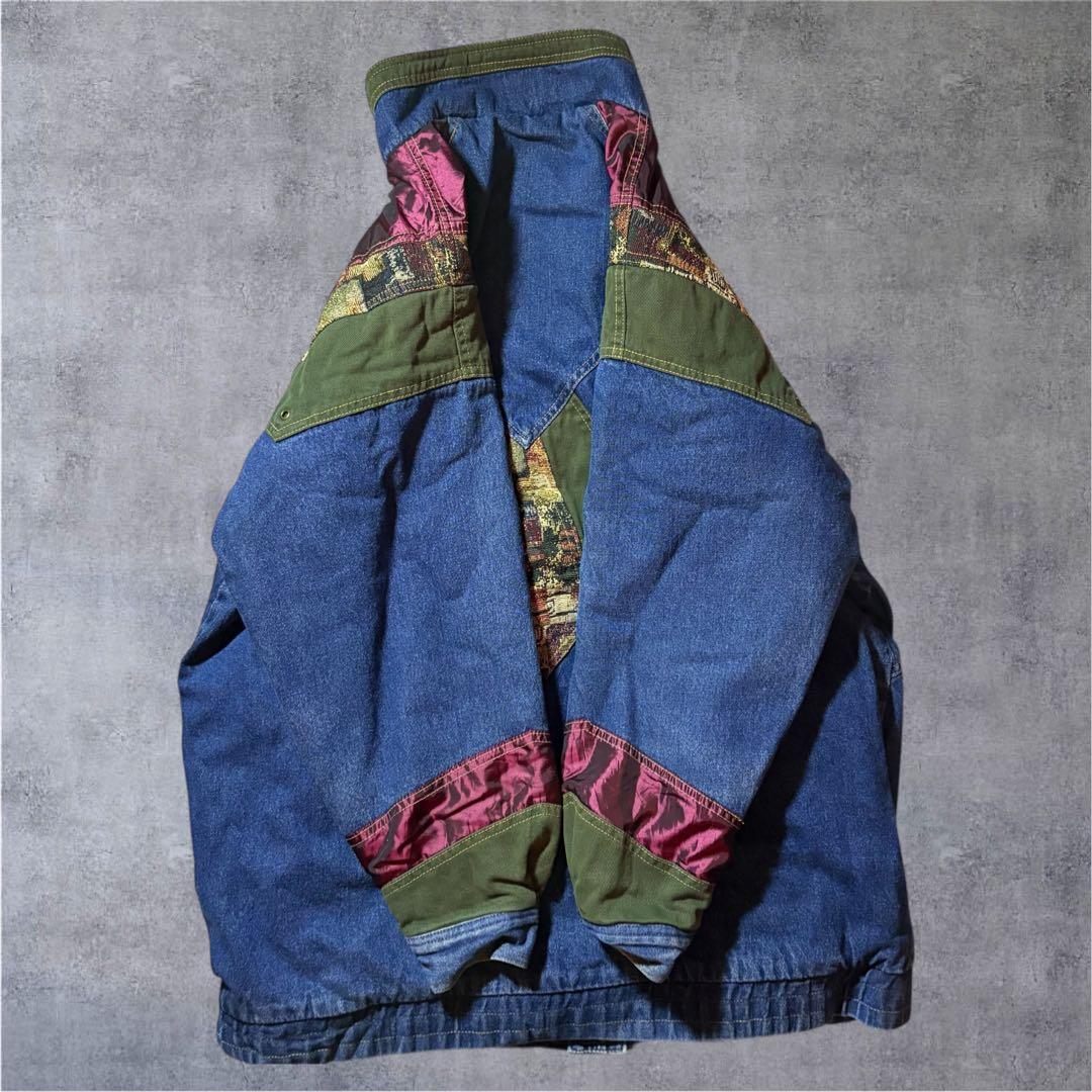 希少 90sBLAIRデニムジャケット ゴブラン織×玉虫色ナイロン 切替 L相当