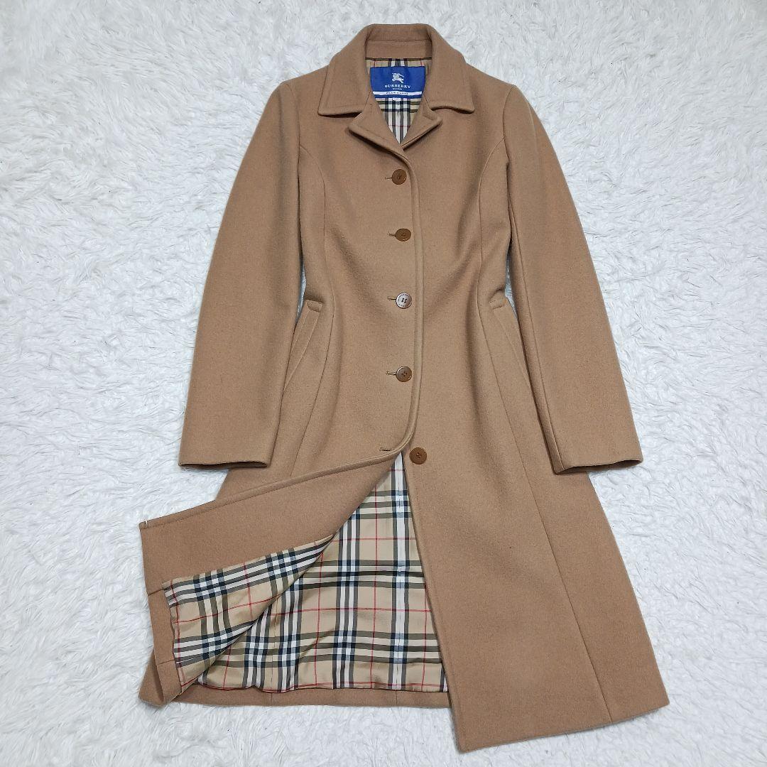 バーバリーブルーレーベル　ウールロングコート　ノバチェック　キャメル　サイズ40