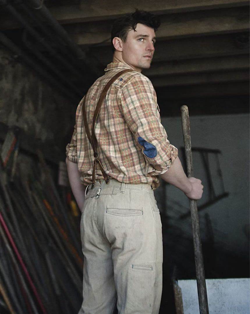 RRL エンジニアフィットパンツ ベージュ ストライプ W28 ラルフローレン