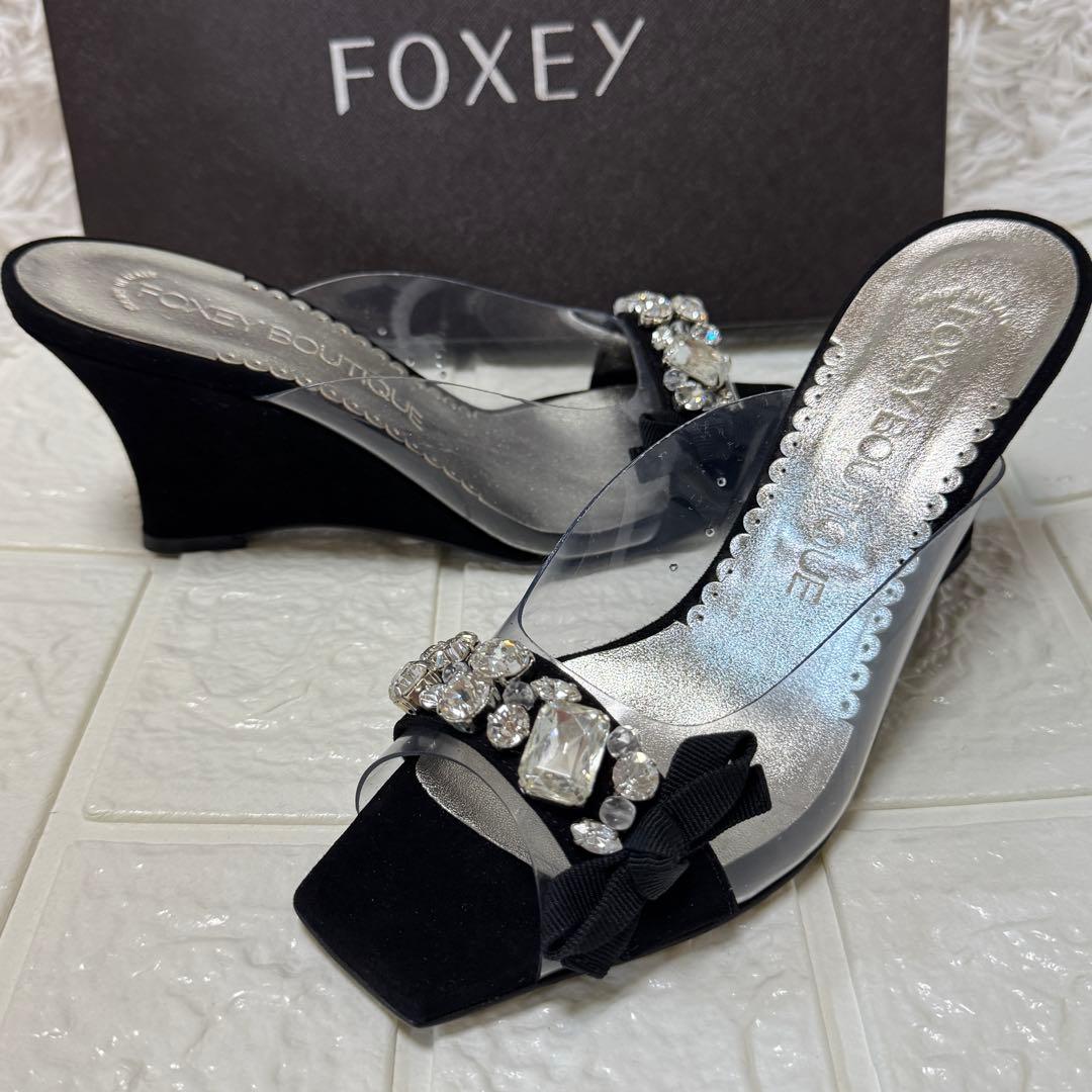 【未使用 】フォクシー ブティック サンダル ウェッジソール ビジュー スエード