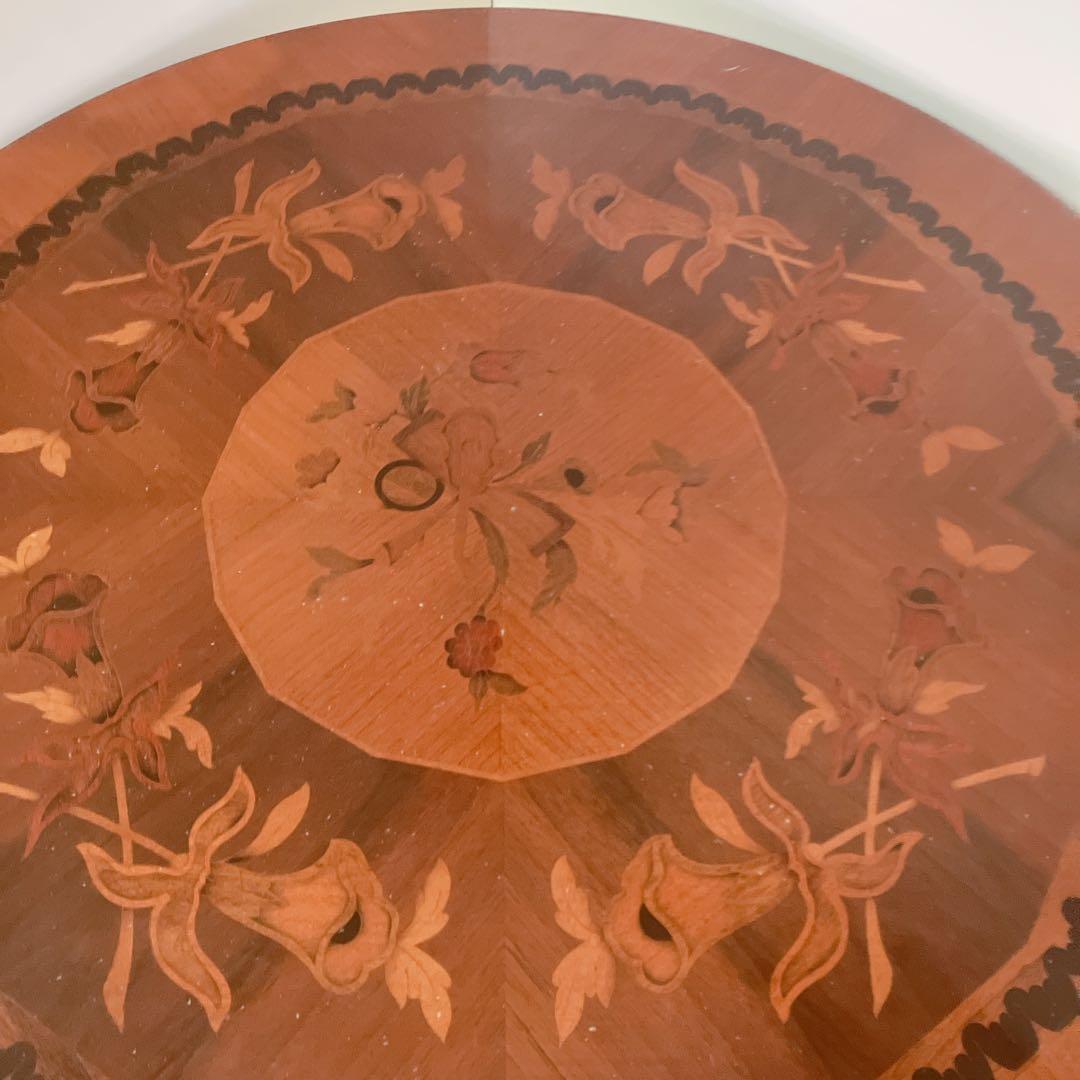 象嵌細工　コーヒーテーブル　円形テーブル　アンティーク調　カフェテーブル