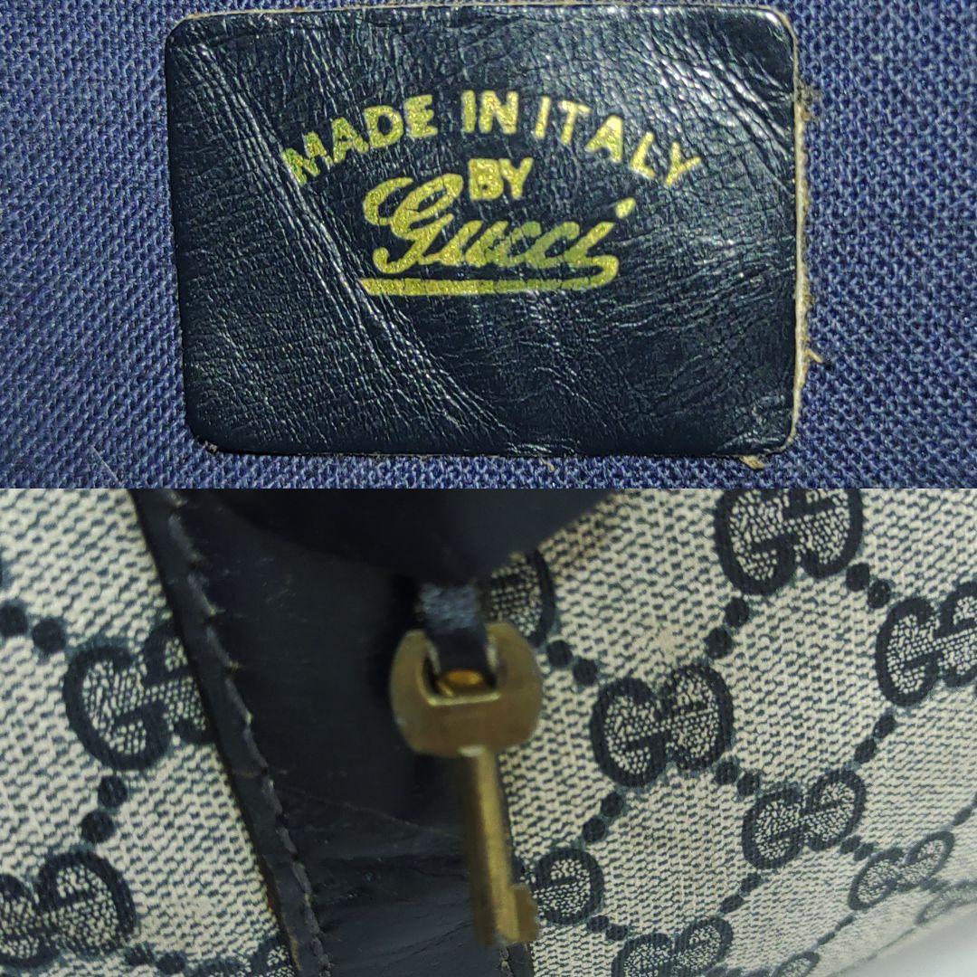 グッチ ボストンバッグ 旅行鞄 レザー×PVC A4可 GG柄 ネイビー 鍵付