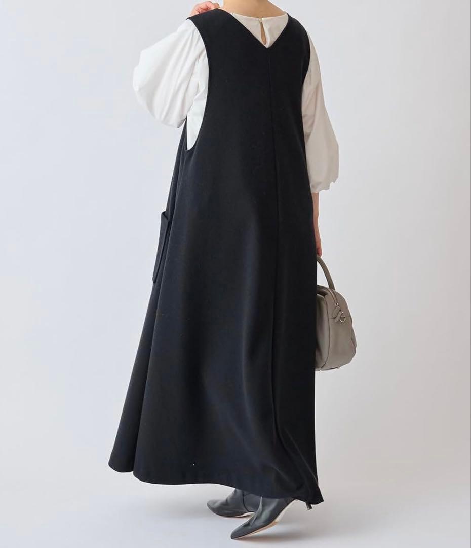 ビアズリー ブークレワンピース ノースリーブ ロング ポケット フレア Vネック