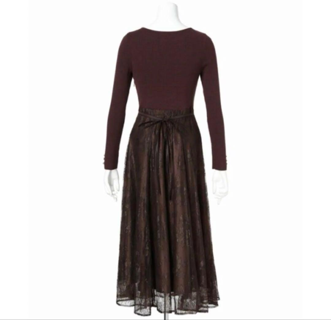 【新品未使用】アプワイザーリッシェ　華奢レースドッキングニットワンピース　コゲ茶