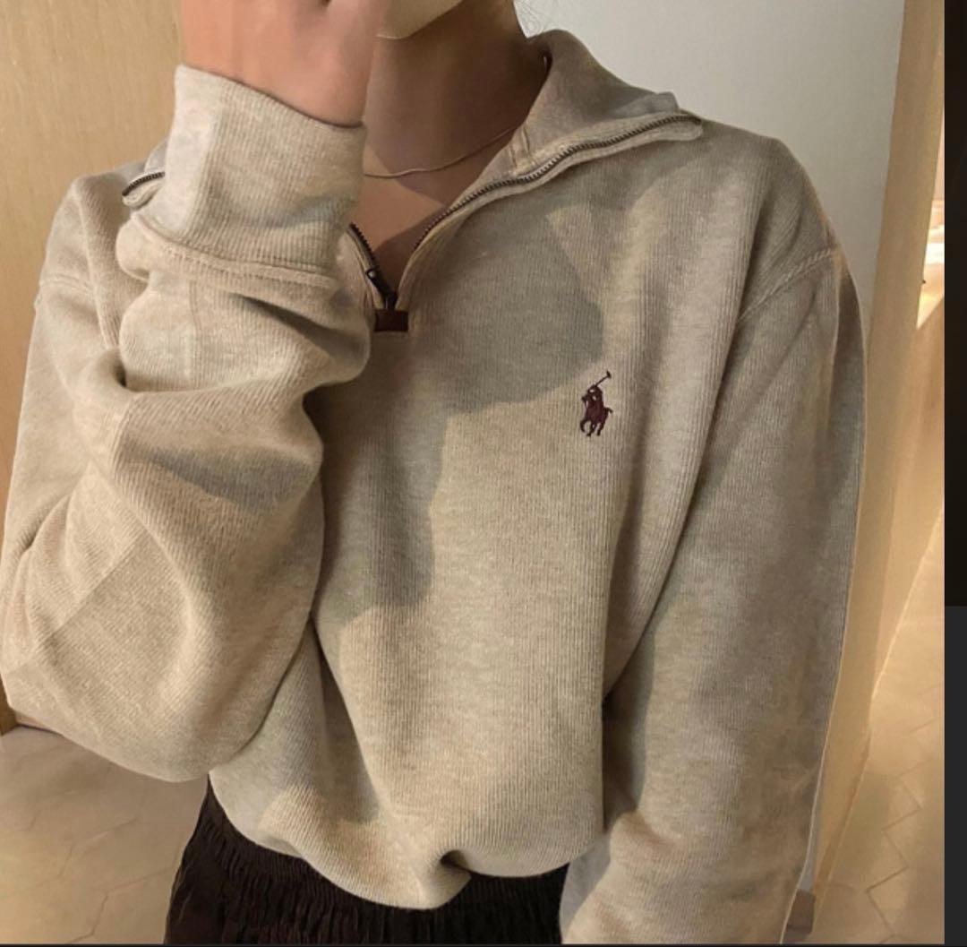 POLO ラルフローレン ニット スウェット ハーフジップ ベージュ✨激レア✨