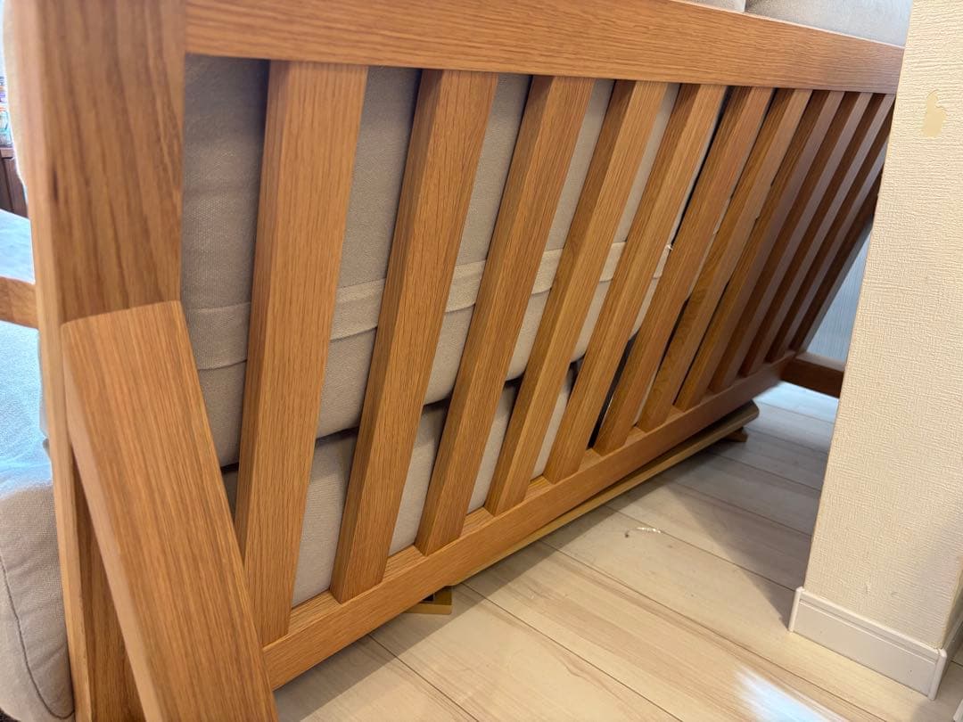 無印良品　ベージュ 布製 2人掛けソファ 木製フレーム