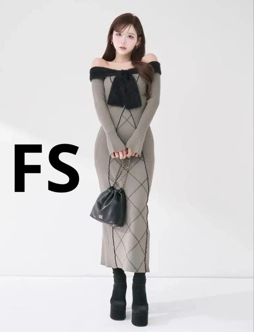 最終値下げ！ Darich リボンステッチニットロングワンピース GRY FS