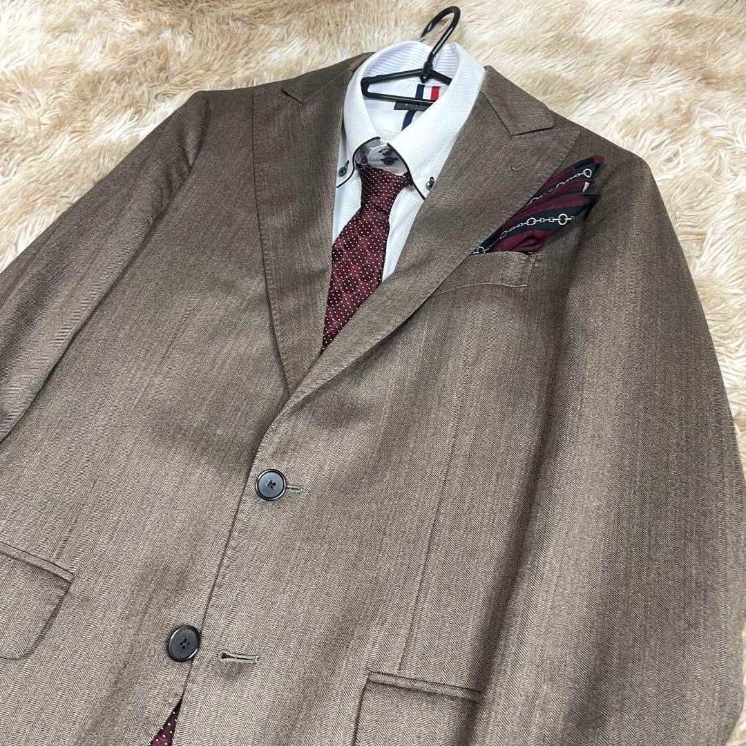 極美品 ラルディーニ テーラードジャケット メンズ シルク混 ヘリンボーン