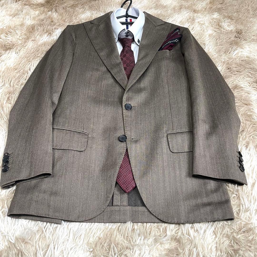 極美品 ラルディーニ テーラードジャケット メンズ シルク混 ヘリンボーン