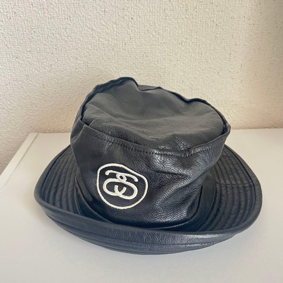 Stussy バケットハット L/XL ポークパイハット　リアルレザー　ブラス