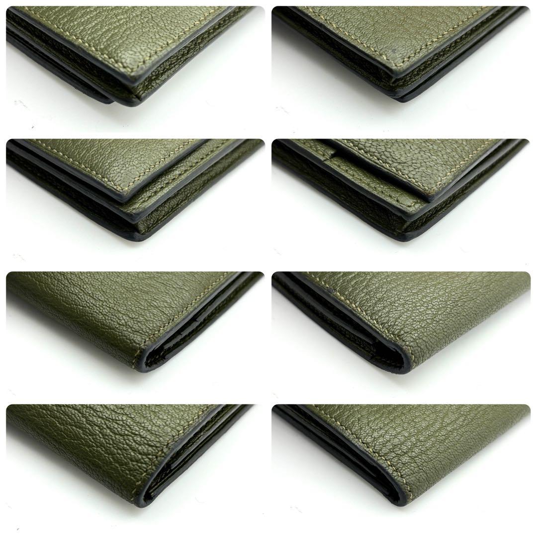 ☆美品☆箱付☆エルメス べアンスフレ シェーブルミゾール 二つ折り長財布 カーキ