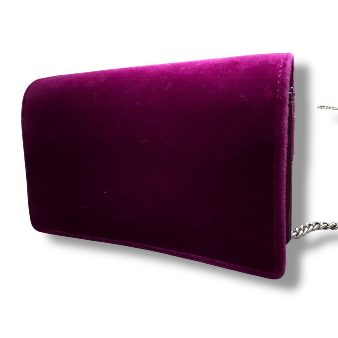 極美品　37　GUCCI　グッチ　デュオニソス　ベロア　チェーン　ミニ　パープル