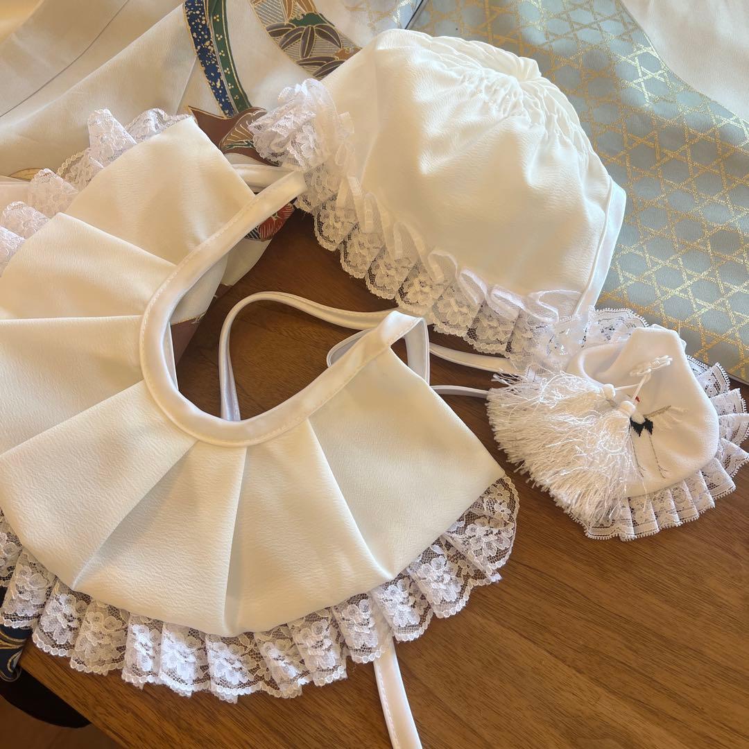 鷹　正絹　男の子お宮参り着物　産着長襦袢付き　スタイ　帽子