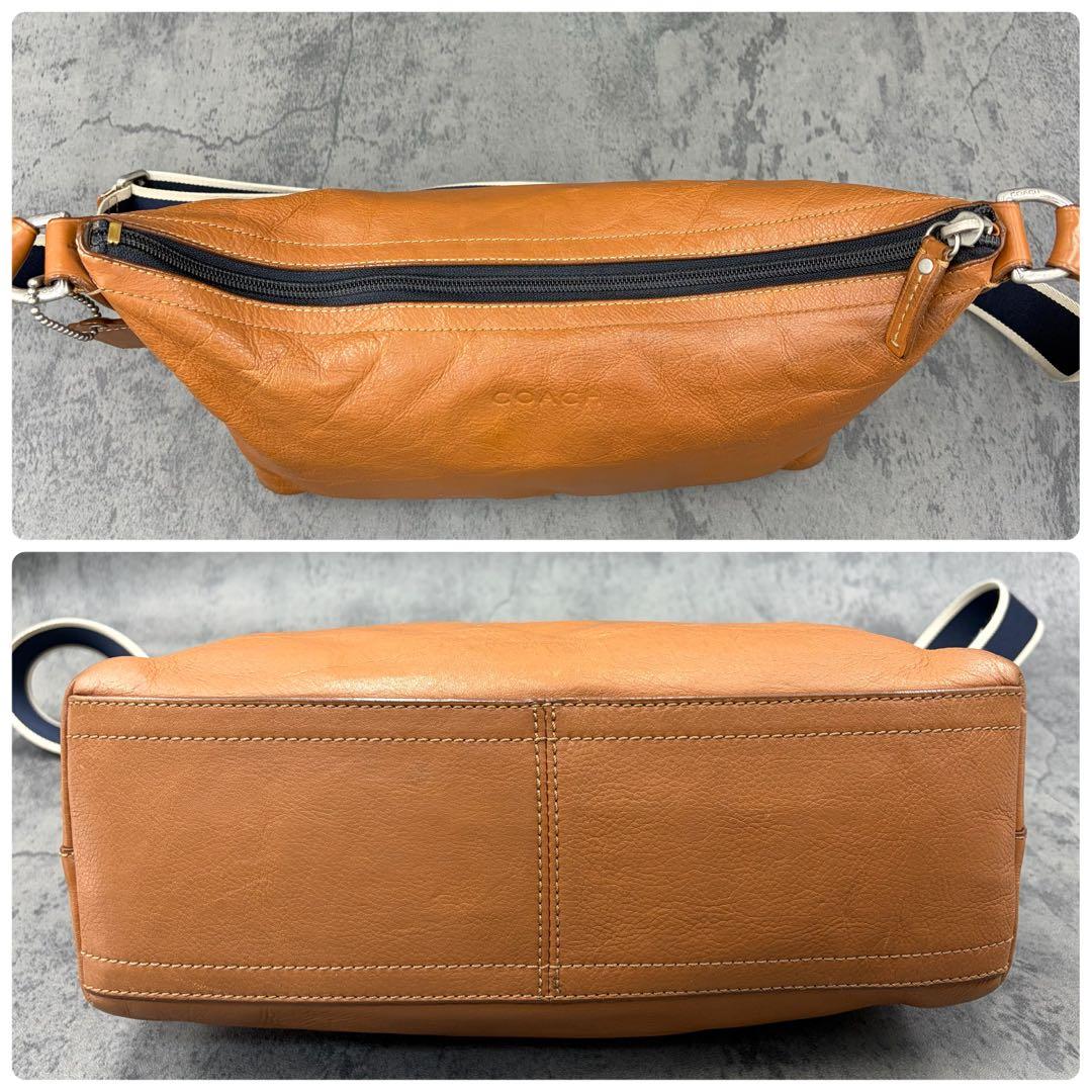 美品 コーチ ヘリテージ ショルダーバッグ 斜め掛け レザー メンズ 茶 ロゴ