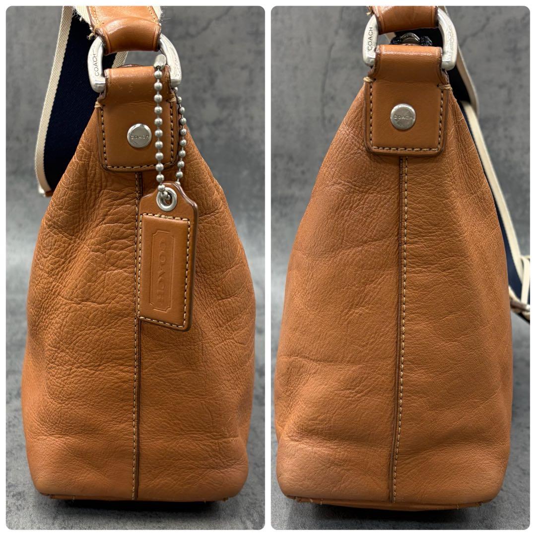 美品 コーチ ヘリテージ ショルダーバッグ 斜め掛け レザー メンズ 茶 ロゴ