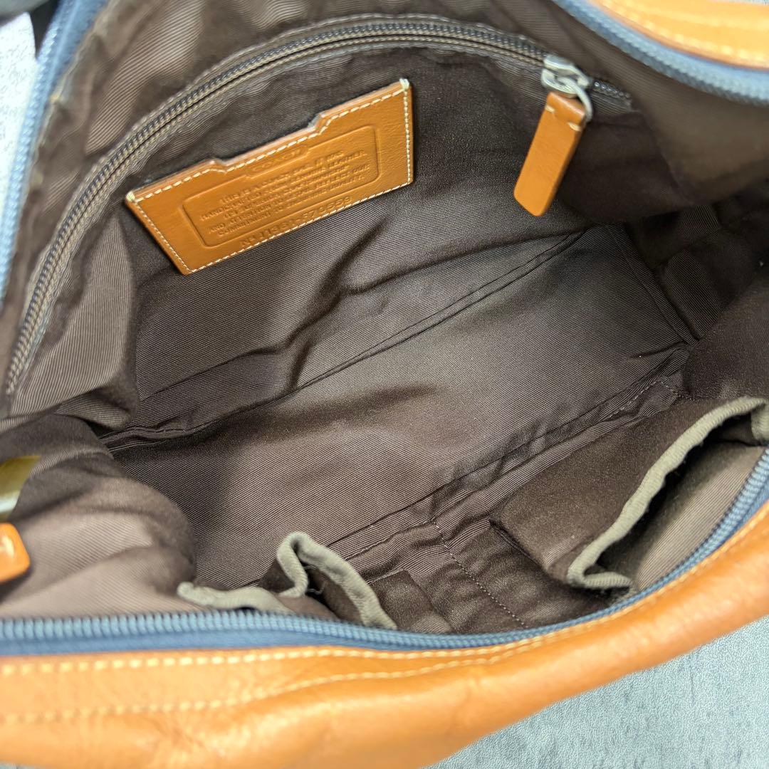 美品 コーチ ヘリテージ ショルダーバッグ 斜め掛け レザー メンズ 茶 ロゴ