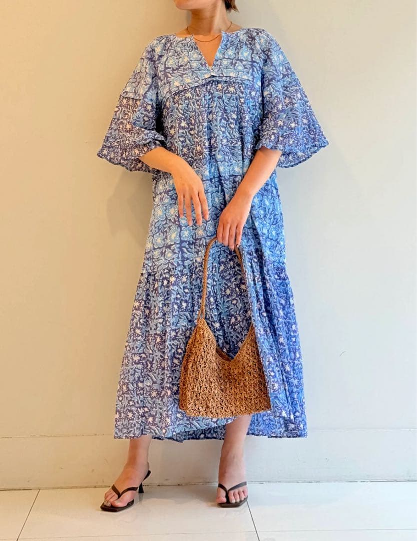 【美品！】ヌキテパ サラマリカ フラワーワンピース ドレス ブルー 水色