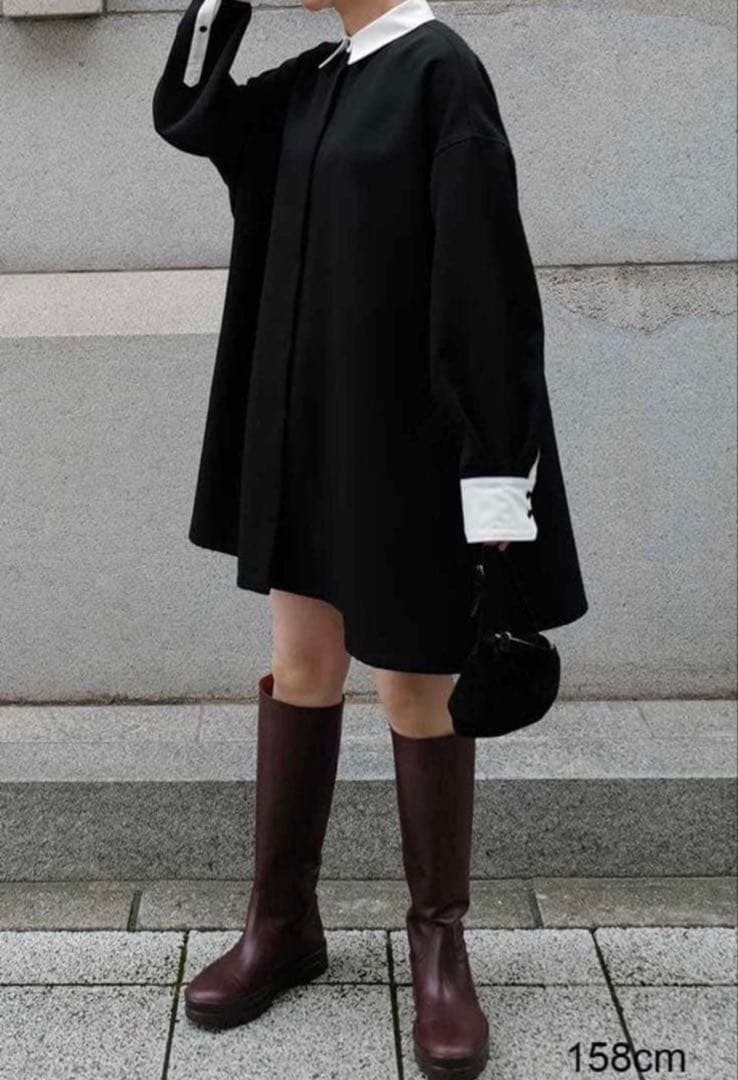 美品 machatt マチャット ダブルクロスバイカラードレス ブラック 正規品