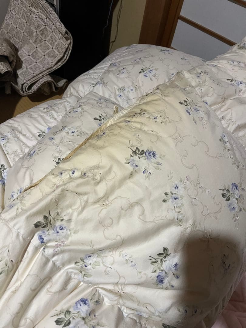 シミあり大阪西川 羽毛花柄 掛け布団 シングル　ダウン92%