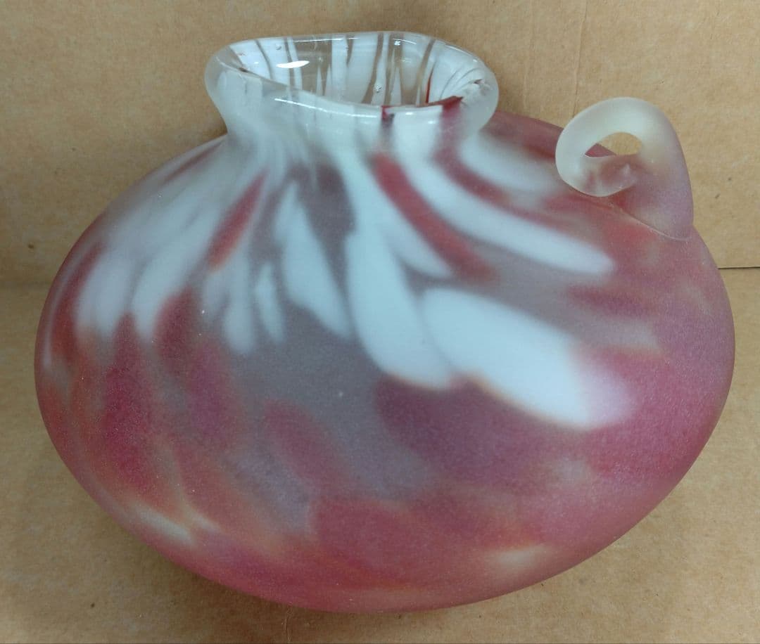 【本物保証】藤田喬平 手吹 花瓶(赤) 共箱 無傷 高さ約12㎝ ガラス芸術の雄