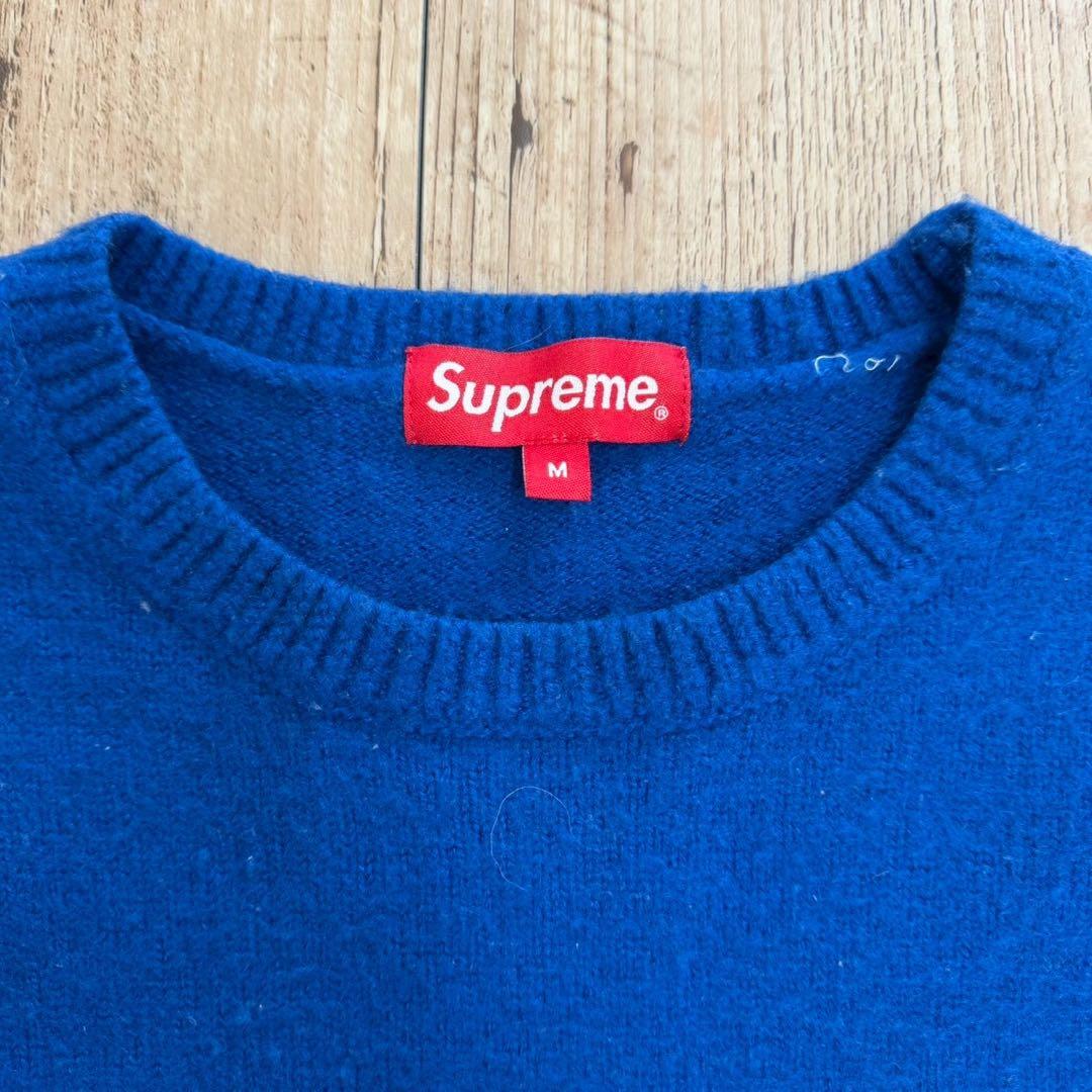 Supreme 刺繍ロゴ　ウール混素材　青　Mサイズ　ニット　セーター