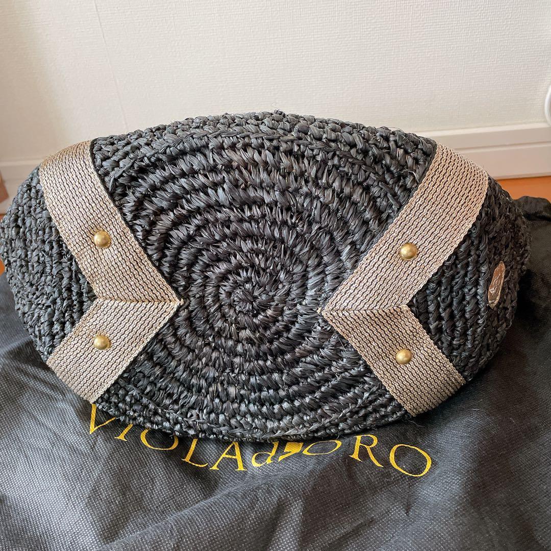 ヴィオラドーロ　かごバッグ　ラフィア　レザー　ブラック×ゴールド