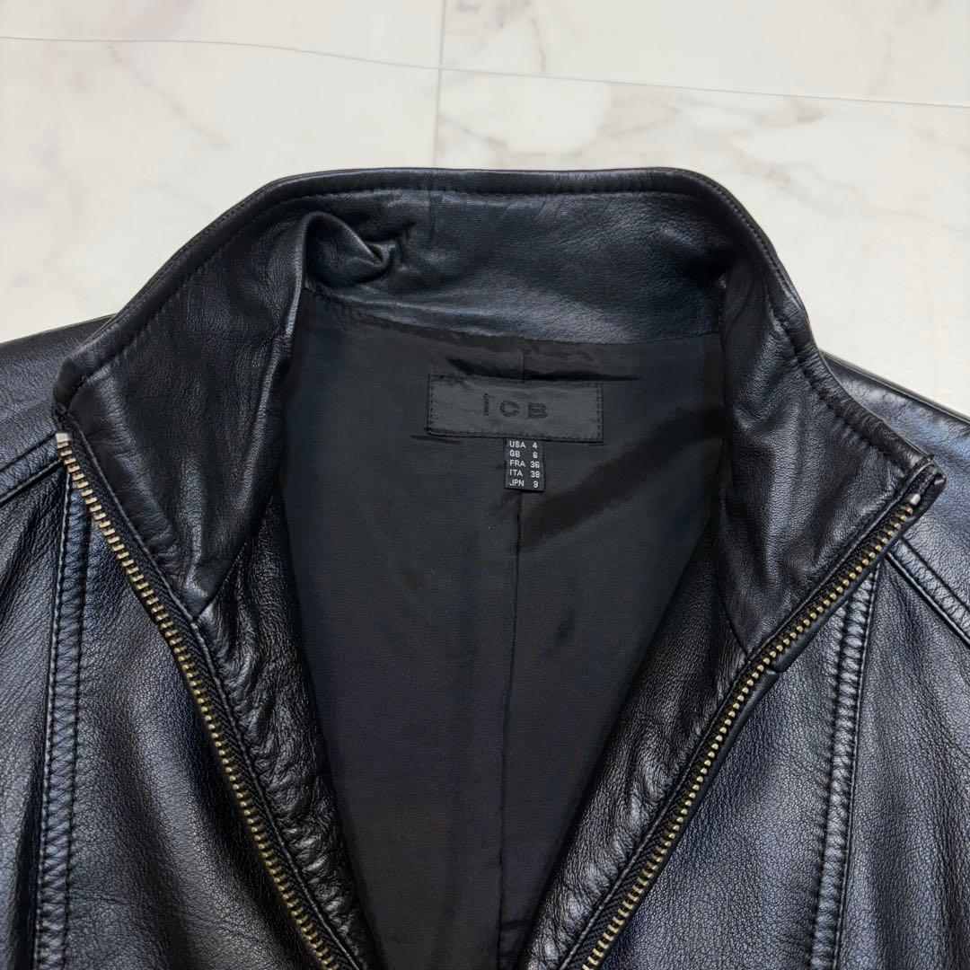 iCB シングル ライダース ジャケット　羊革 9 黒　スタンドカラー