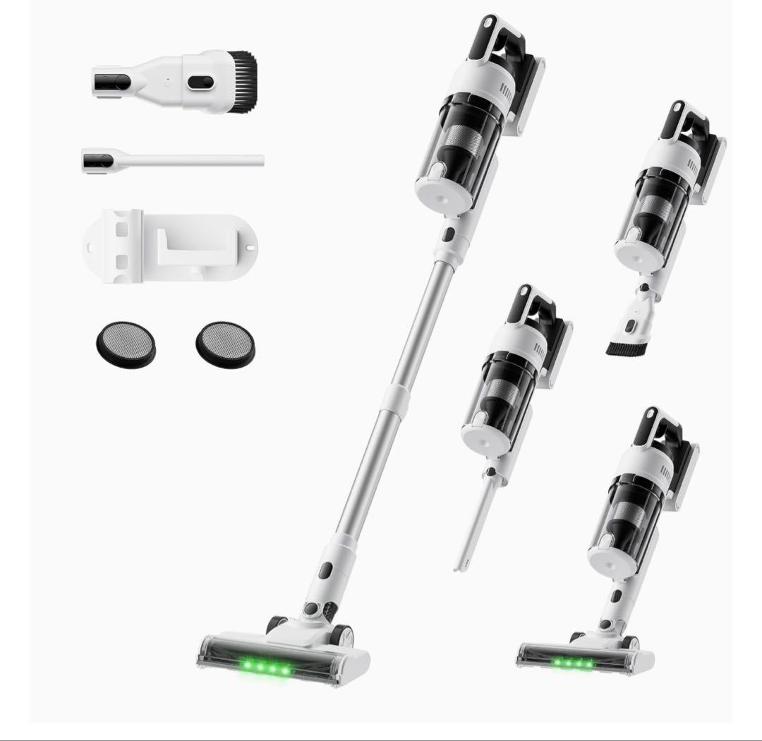 掃除機 コードレス 75kPa強力吸引 55分連続稼働 自立式 スタンド不要 白