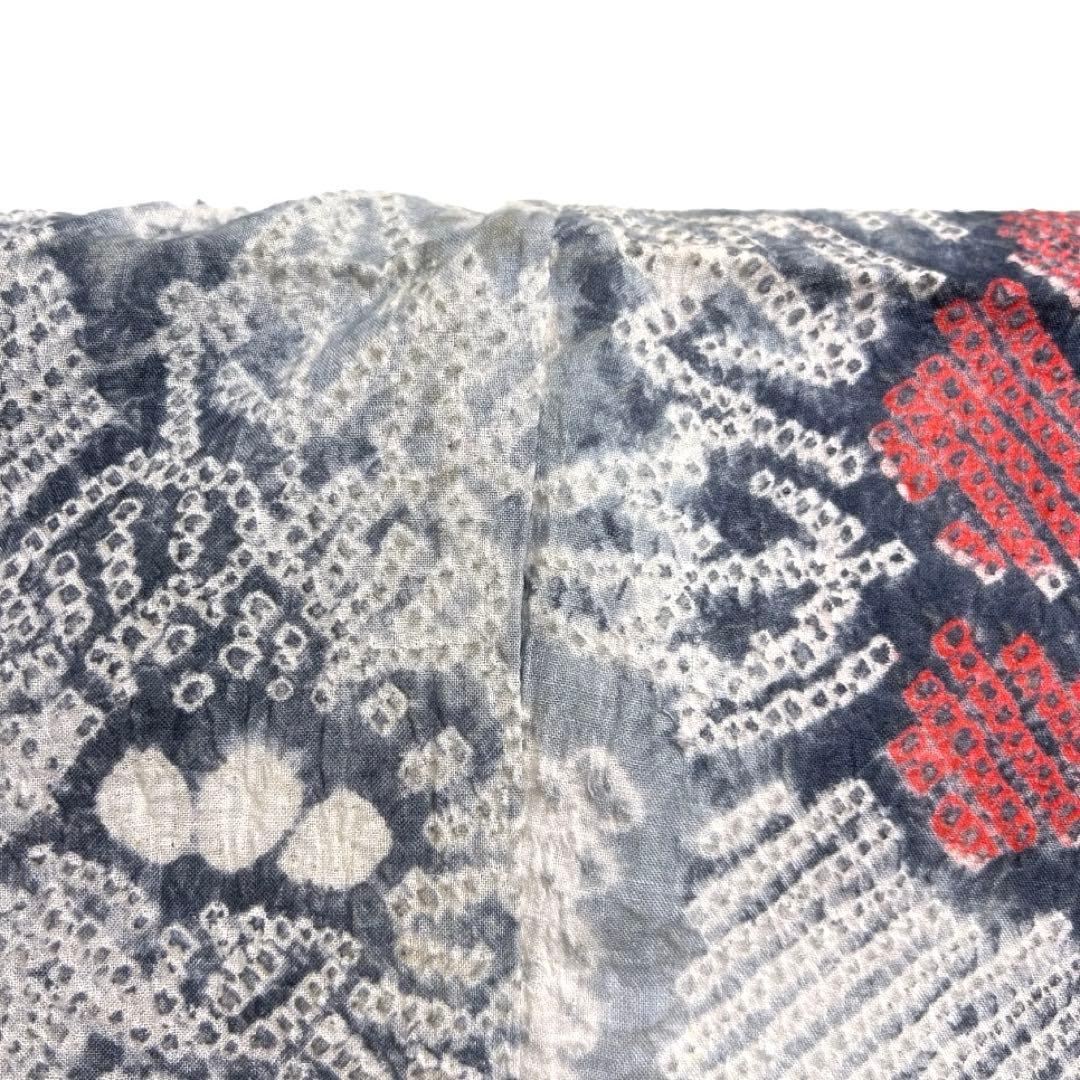 浴衣　有松鳴海絞り　花模様　牡丹　扇　グレー　着物　041a d