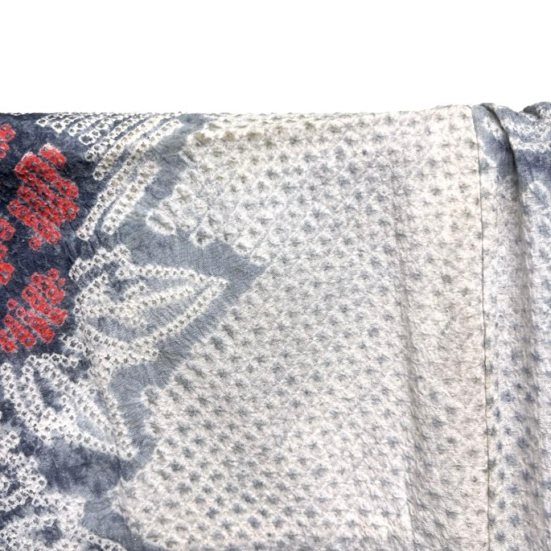 浴衣　有松鳴海絞り　花模様　牡丹　扇　グレー　着物　041a d