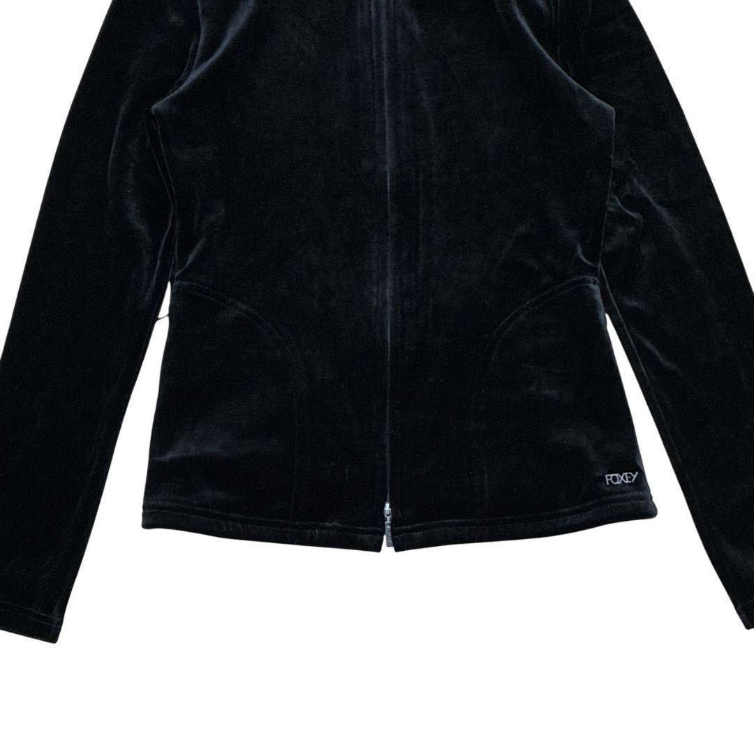 極美品✨FOXEY NEW YORK ベロア パーカー ロゴプレート 黒 38