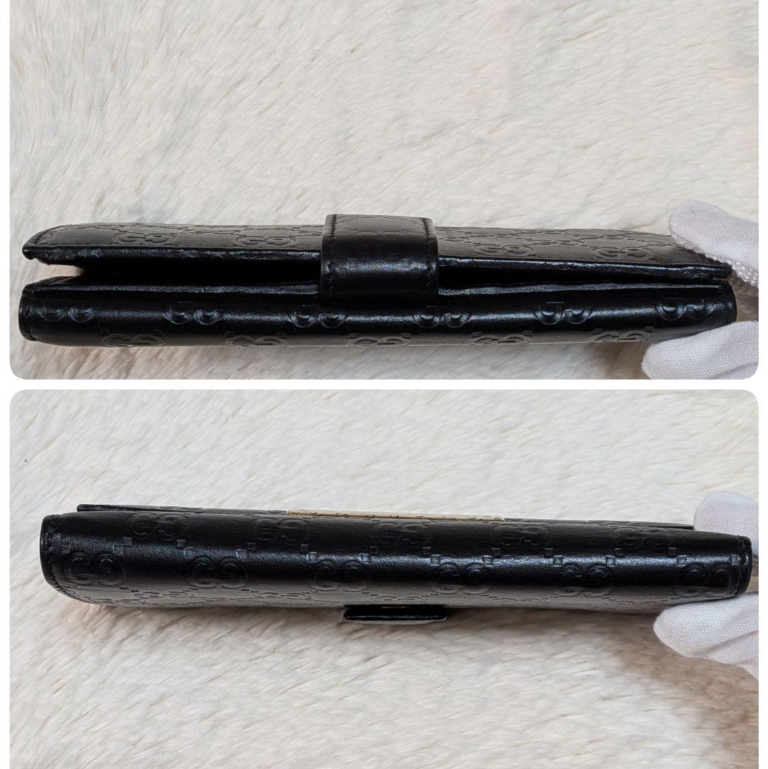 美品✨️グッチ 長財布 GGシマ ロゴプレート シマレザー フラップ 黒 本革