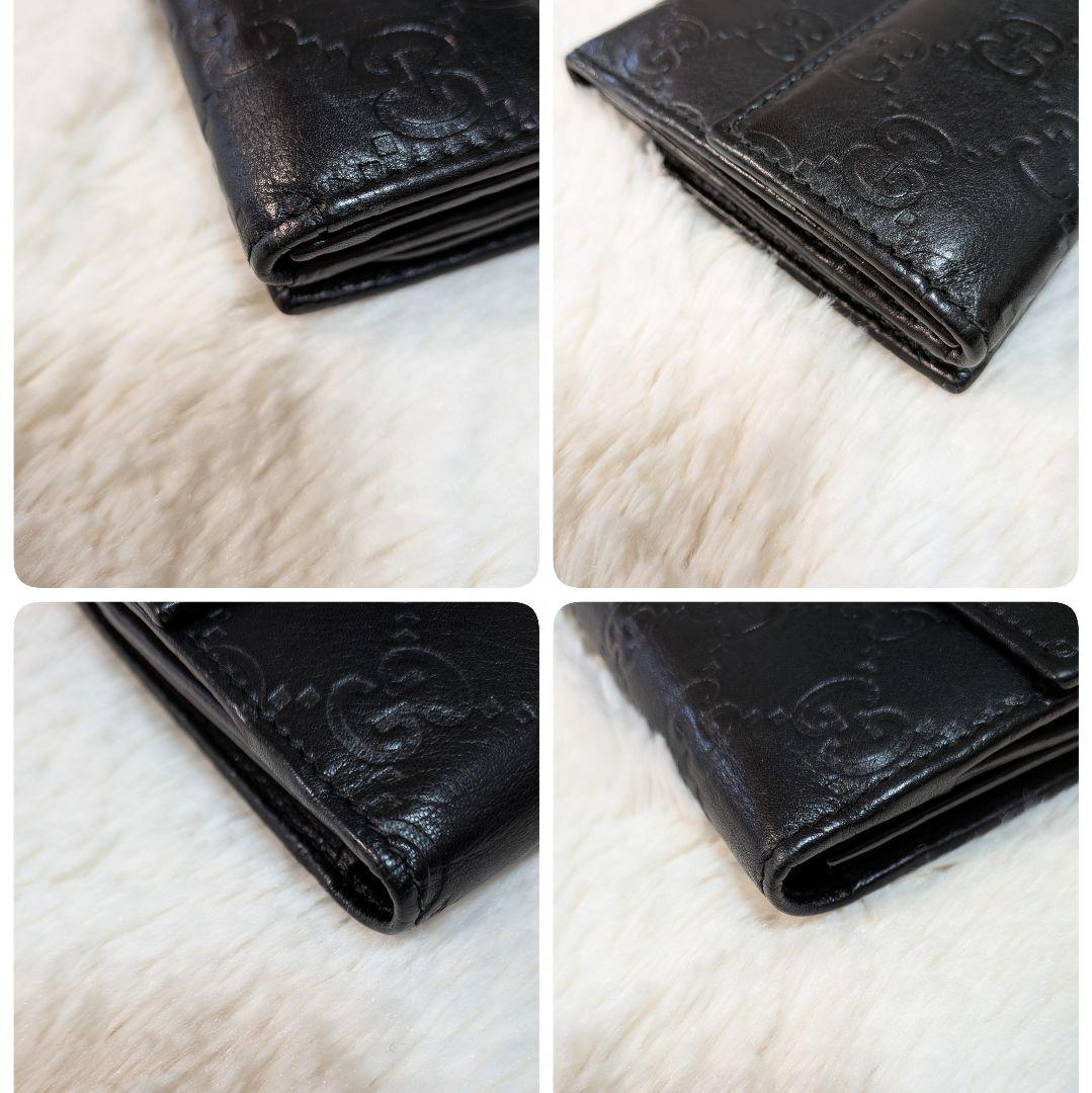 美品✨️グッチ 長財布 GGシマ ロゴプレート シマレザー フラップ 黒 本革